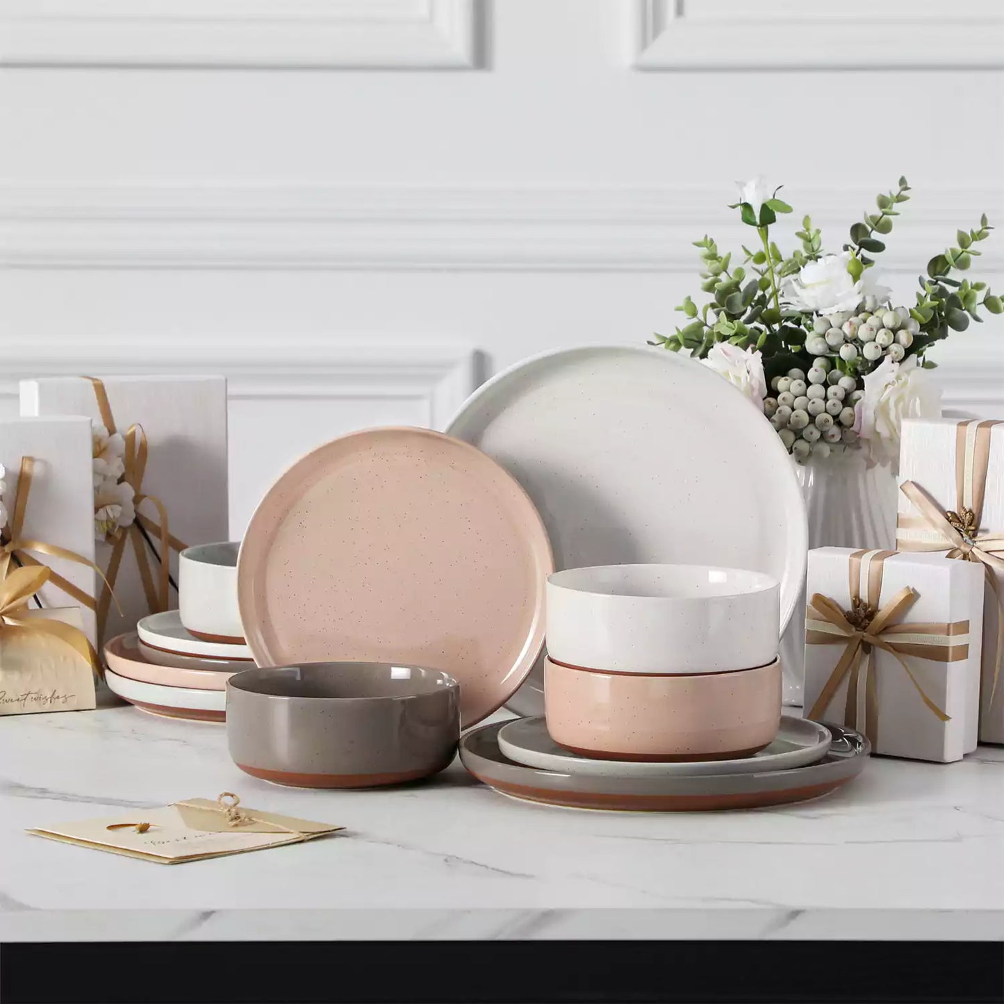 Cottage Style 12 Piece Dinnerware Set, serves 4