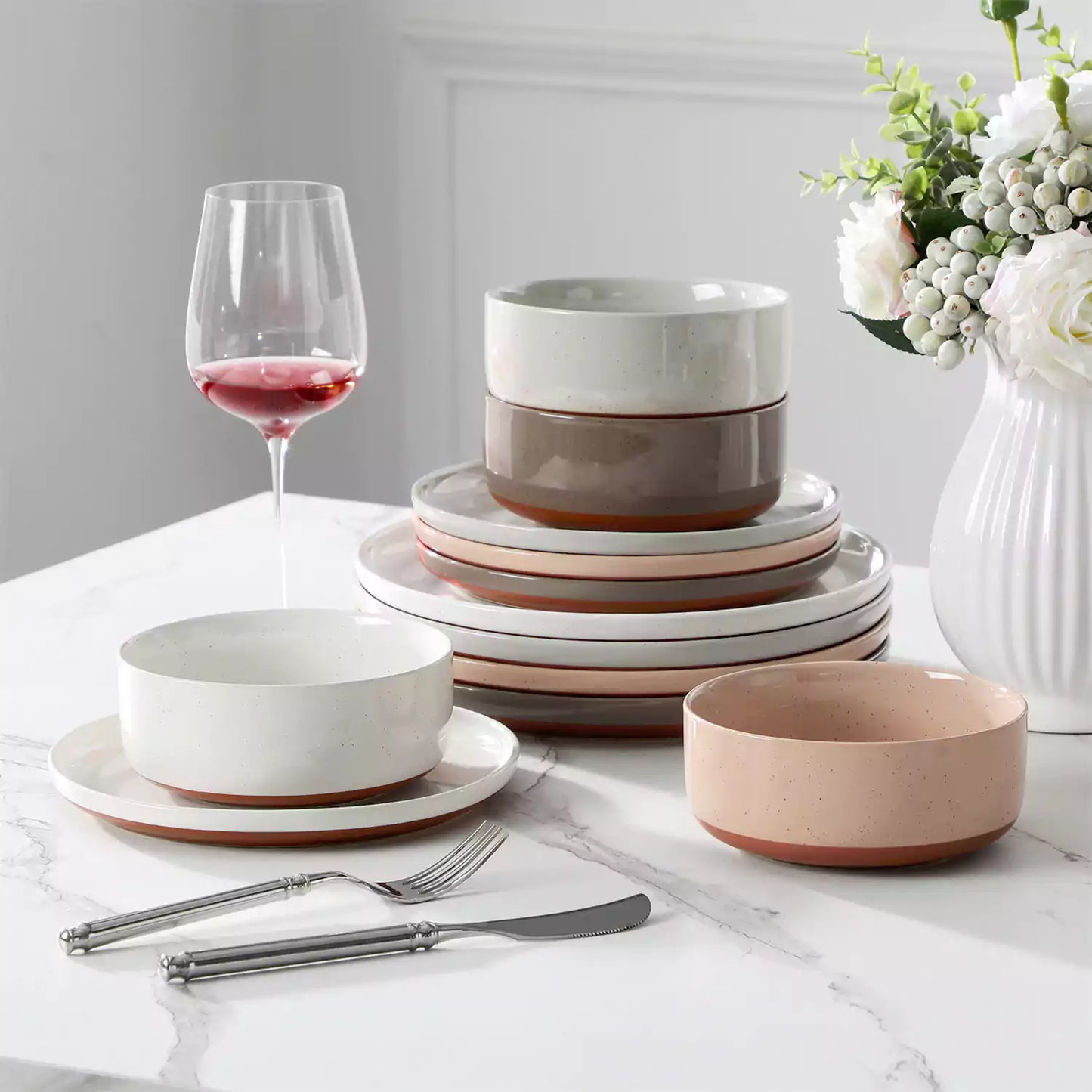 Cottage Style 12 Piece Dinnerware Set, serves 4
