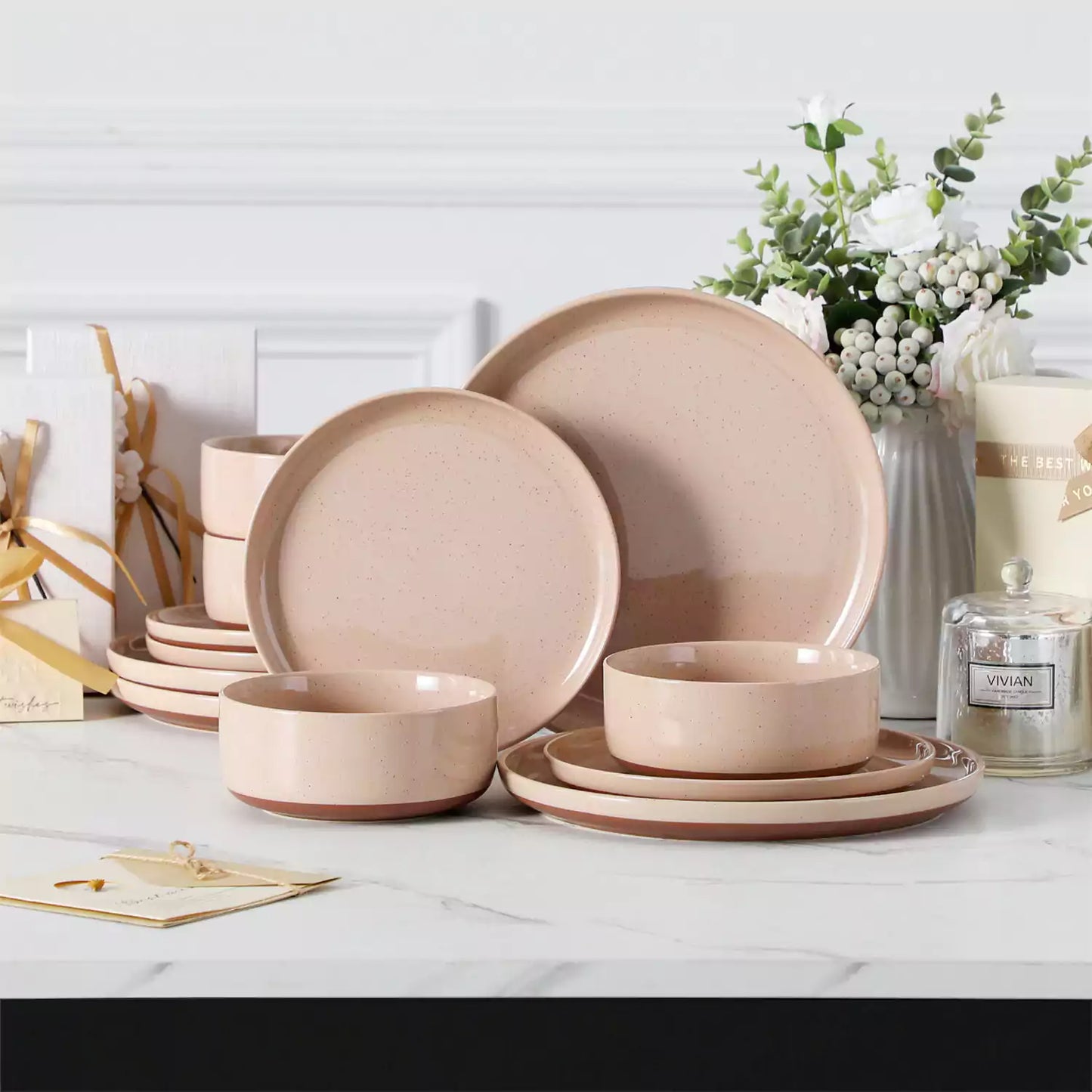 Farmhouse Stoneware 12 Piece Dinnerware Set, seres 4