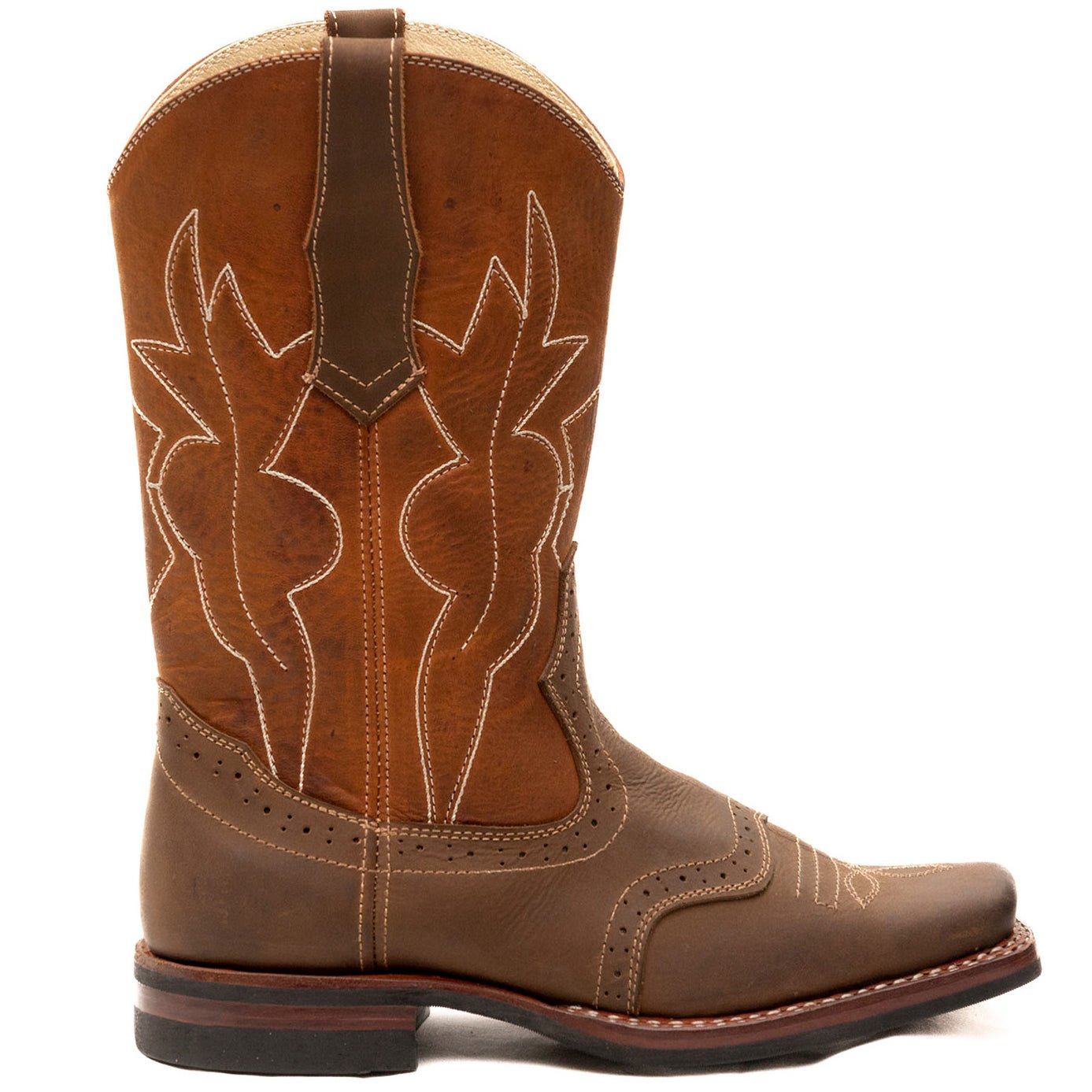Men's Square Toe Double Stitched Cowboy Boots with perforations