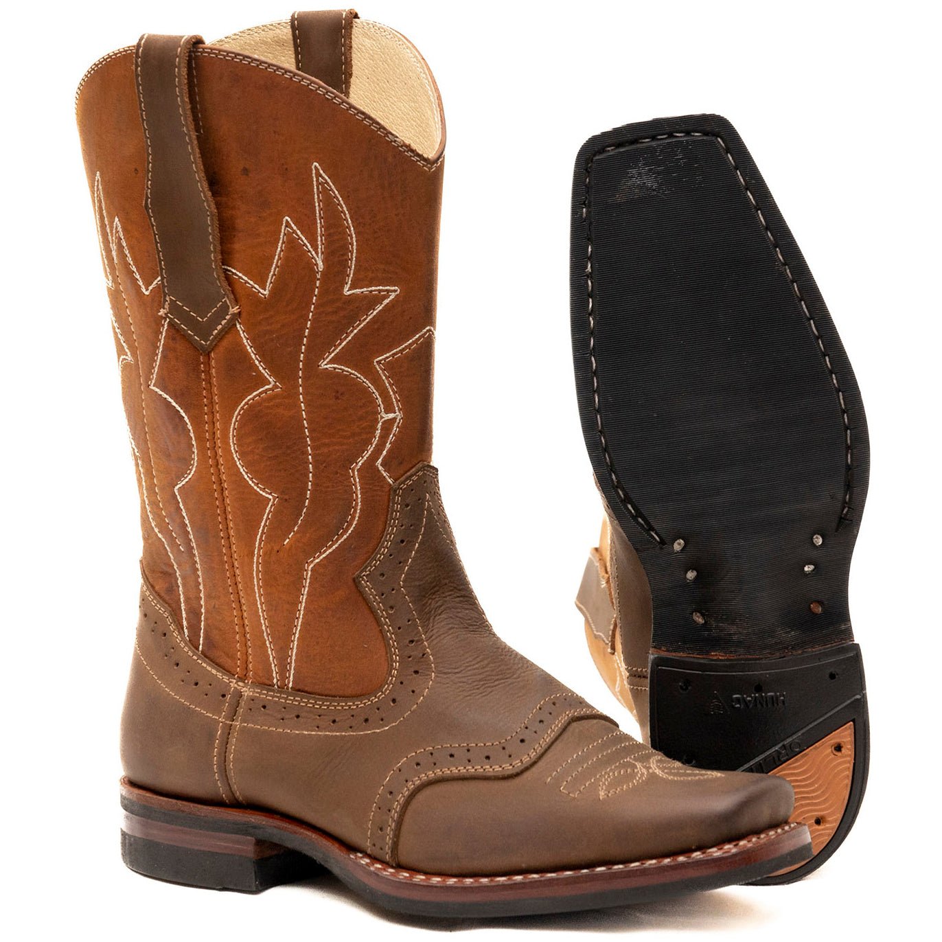 Men's Square Toe Double Stitched Cowboy Boots with perforations