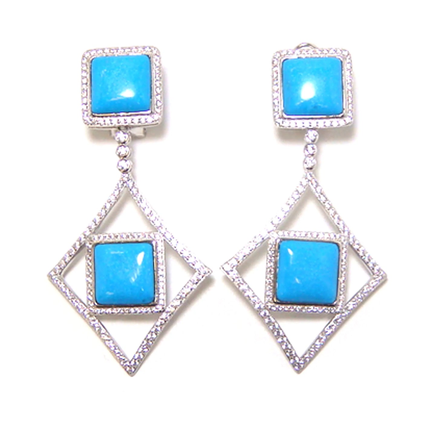 Turquoise Diamond Shape Dangle Earrings, 925 Sterling Silver Rose Gold