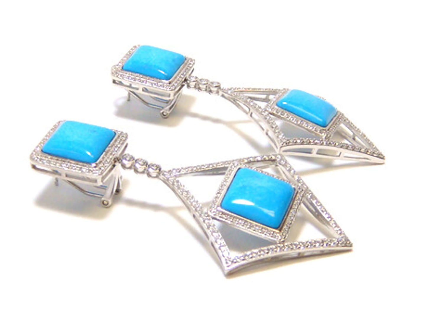Turquoise Diamond Shape Dangle Earrings, 925 Sterling Silver Rose Gold