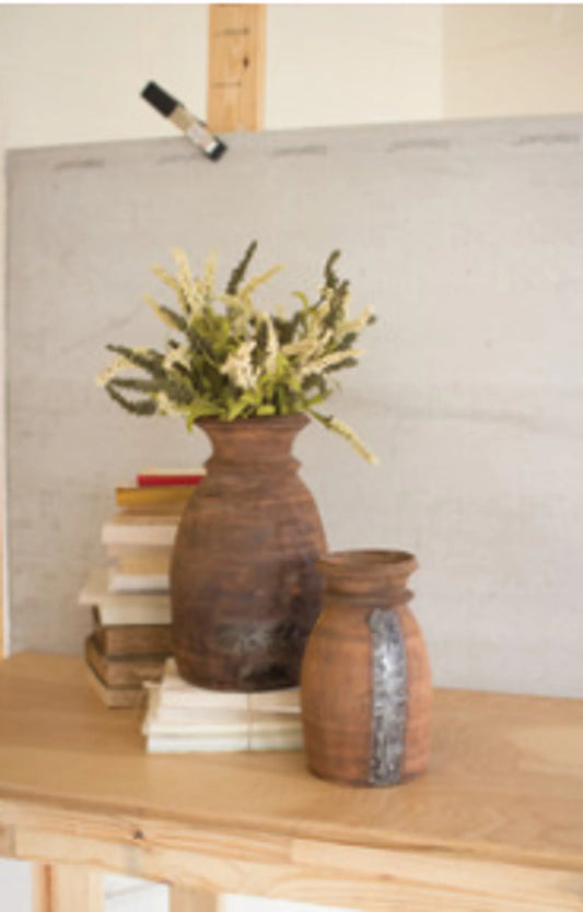 Hand-Carved Mango Wood Vases – Rustic Elegance for Timeless Home Accents, Set of 2