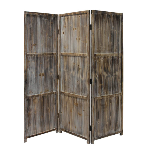 Rustic Weathered Solid Wood 3 Panel Fortress Screen