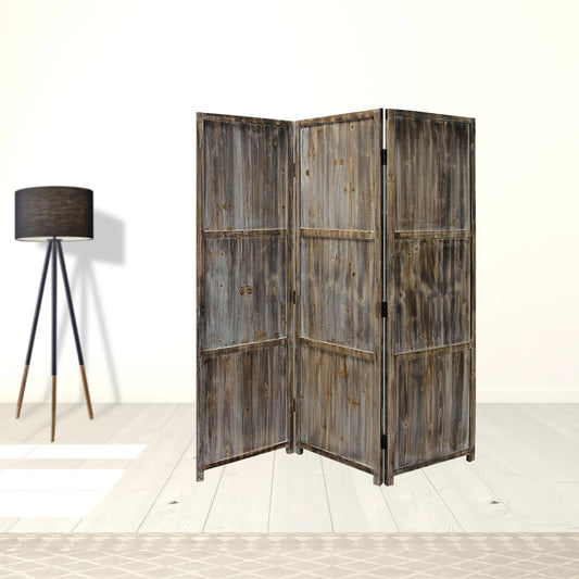 Rustic Weathered Solid Wood 3 Panel Fortress Screen