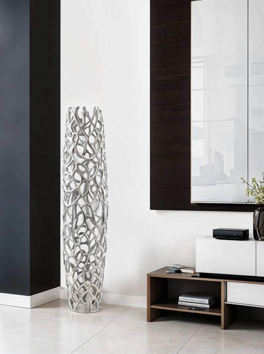 Chic Sleek 47" Aluminum Silver Cylinder Floor Vase