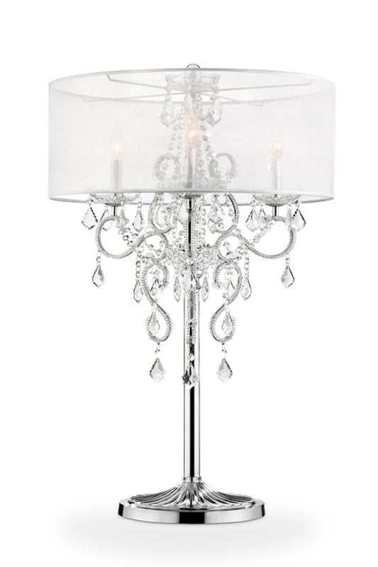 Glam Silver Faux Crystal Accent Table Lamp with See Thru Shade