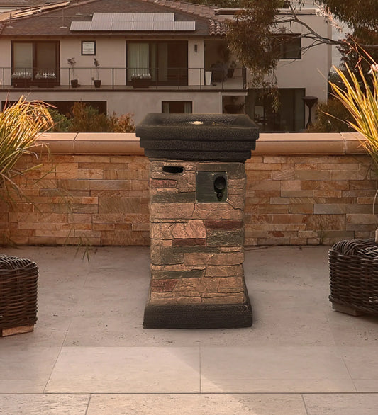 Premium Stone Stacked Outdoor Gas Fire Pit with Lava Rocks