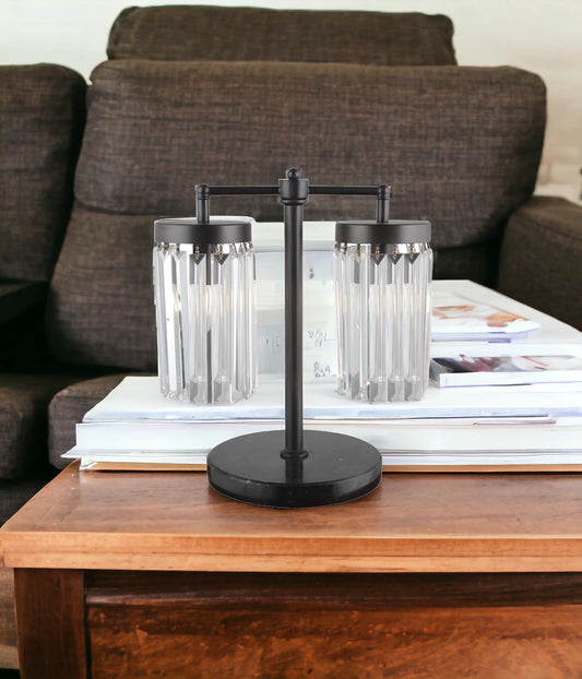 Elegant Black Iron Two Light Cylinder Table Lamp