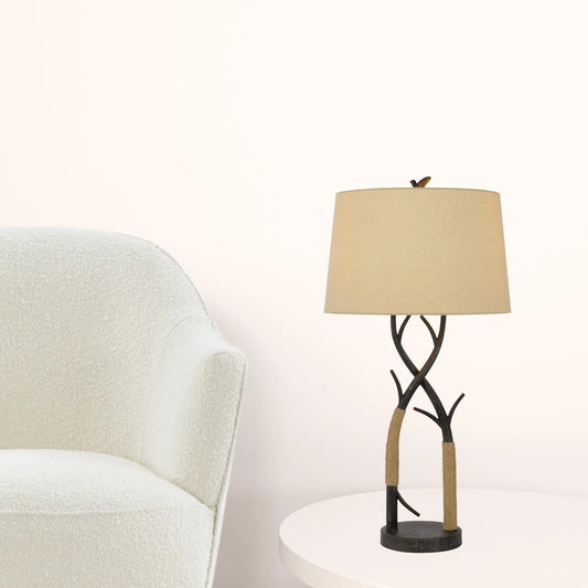 Rustic Table Lamp With Tan Empire Shade