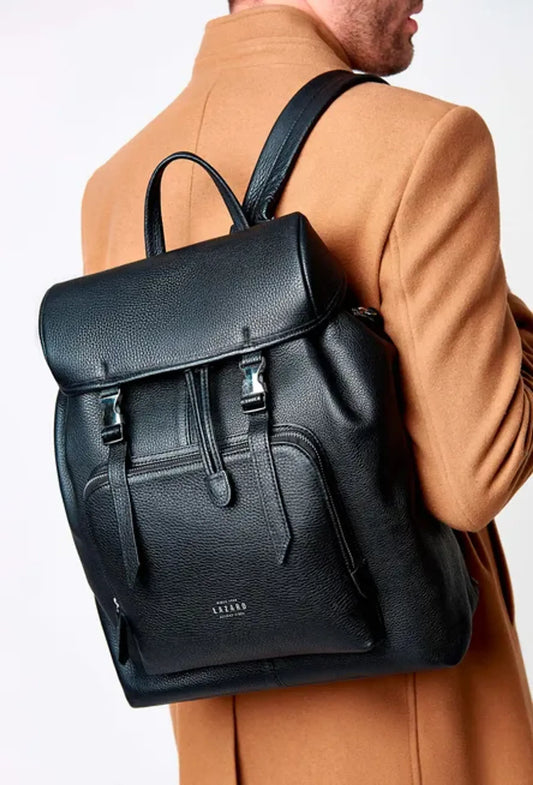 Large Unisex Leather Backpack With Buckle Closure