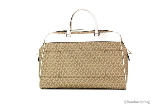 Michael Kors Travel Large Light Cream Signature PVC Top Zip Weekender Duffle Bag