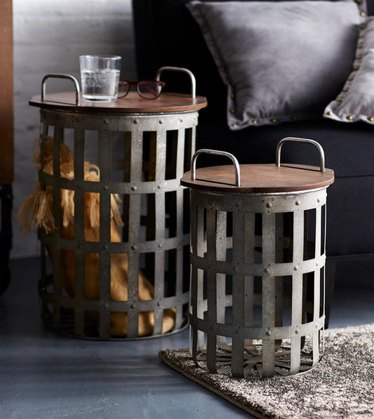 Country Chic Rustic Side Table Set of 2