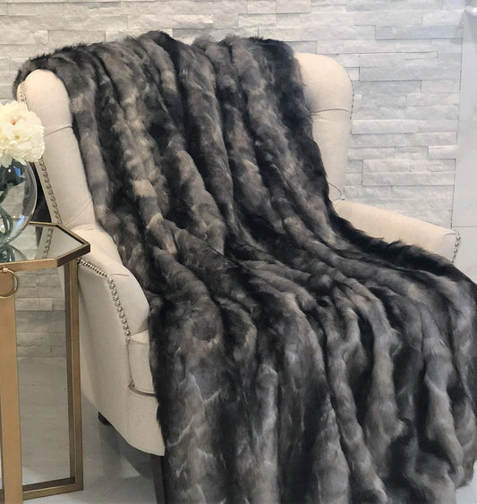 Plutus Brandy Grey Faux Fox Luxury Throw