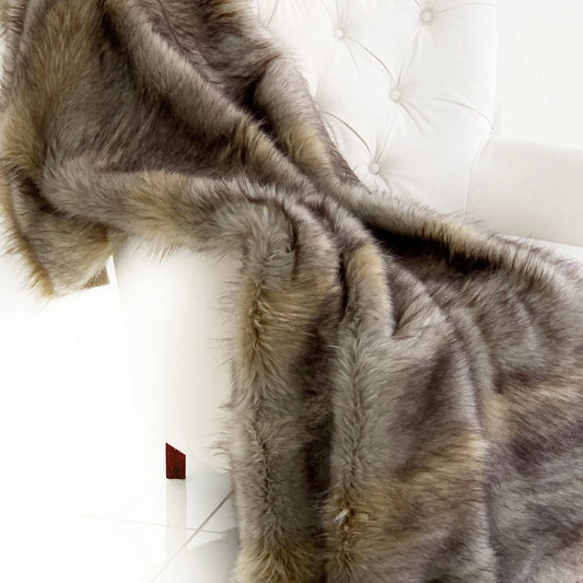 Plutus Gray Wolverine Pelage Plush Handmade Luxury Faux Fur Throw
