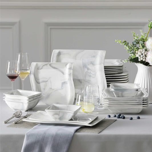 Elite Flora Marble 26 Piece Dinnerware Set