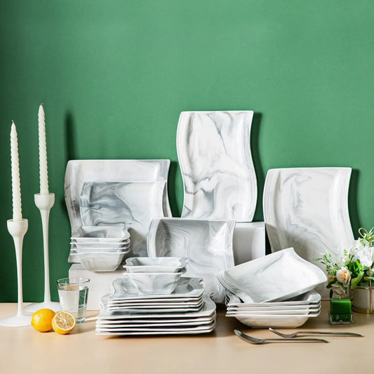 Elegant 26 Piece Marble Design Dinnerware Set for 6