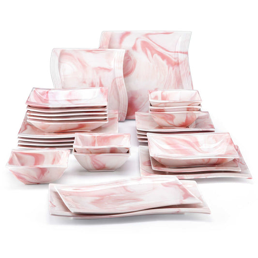 Elite Flora Marble 26 Piece Dinnerware Set