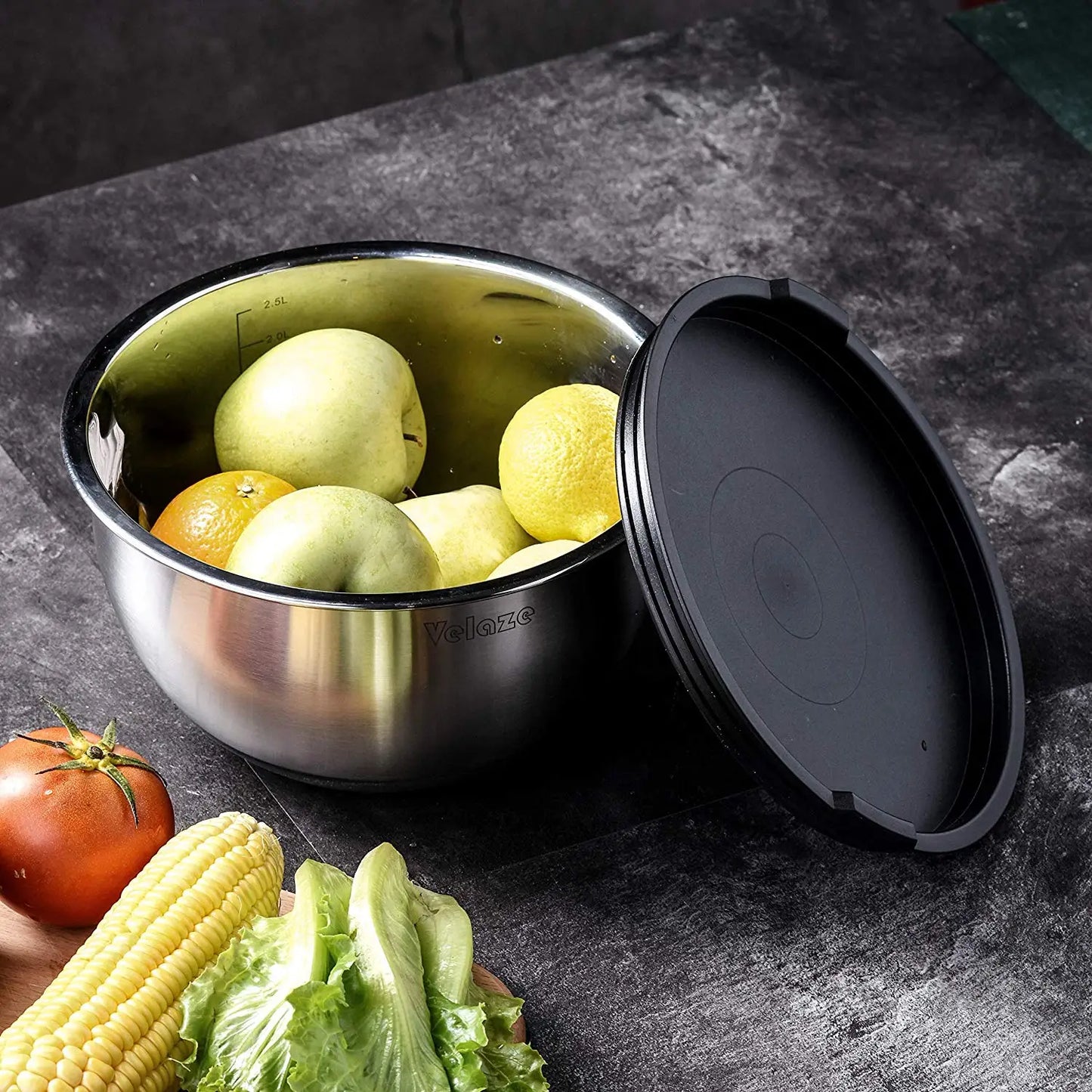 Stainless Steel Non-Slip Mixing Bowl Set of 5 with Grater and Lids