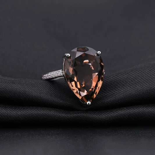 Charming Natural Smoky Quartz Gemstone Rings 925 Sterling Silver