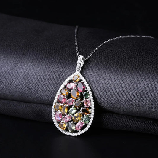Luxe Natural Tourmaline Pendant Necklace in Solid 925 Sterling Silver