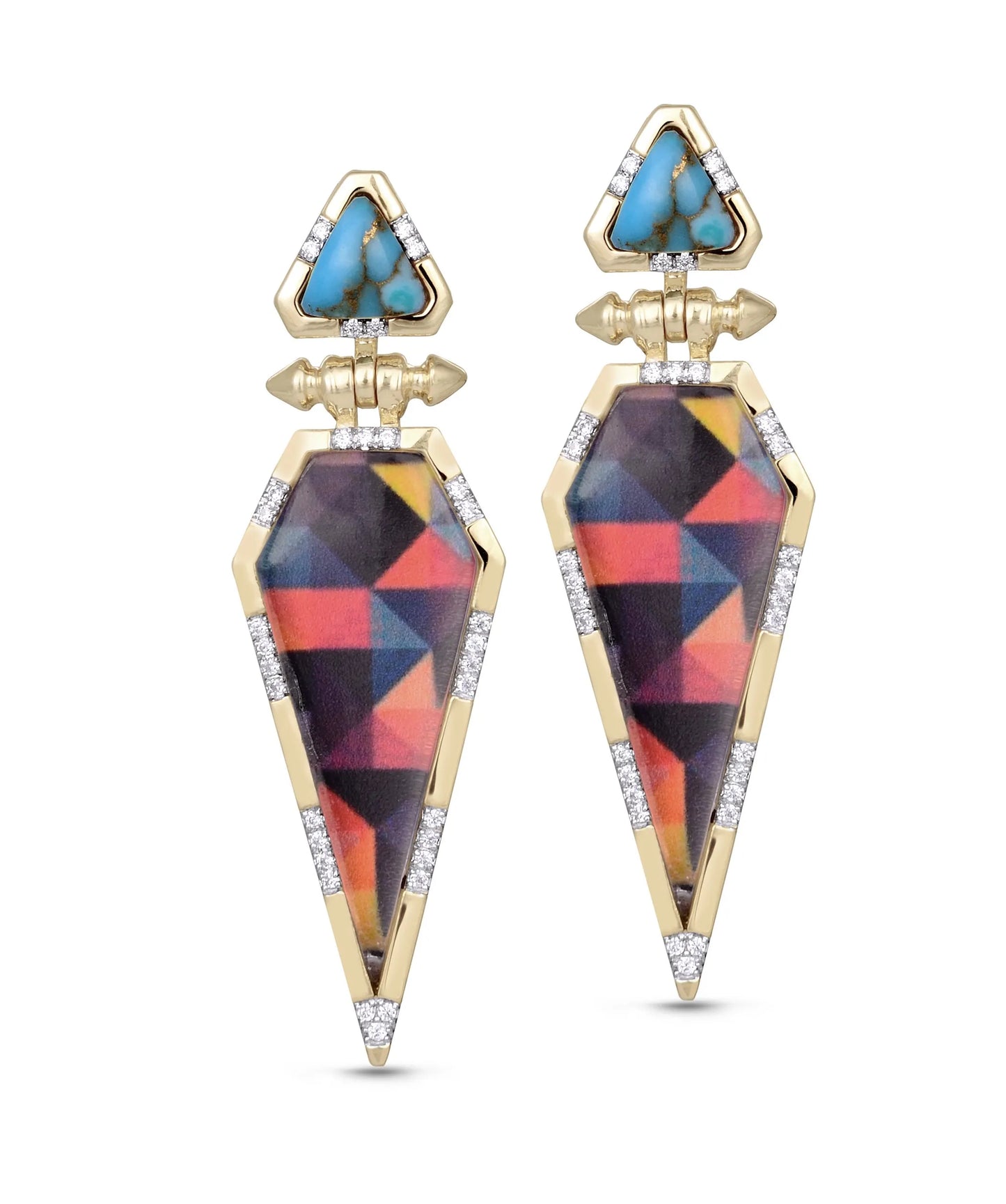 Fearless Turquoise Diamond Earrings in 14K Yellow Gold Plated Sterling Silver