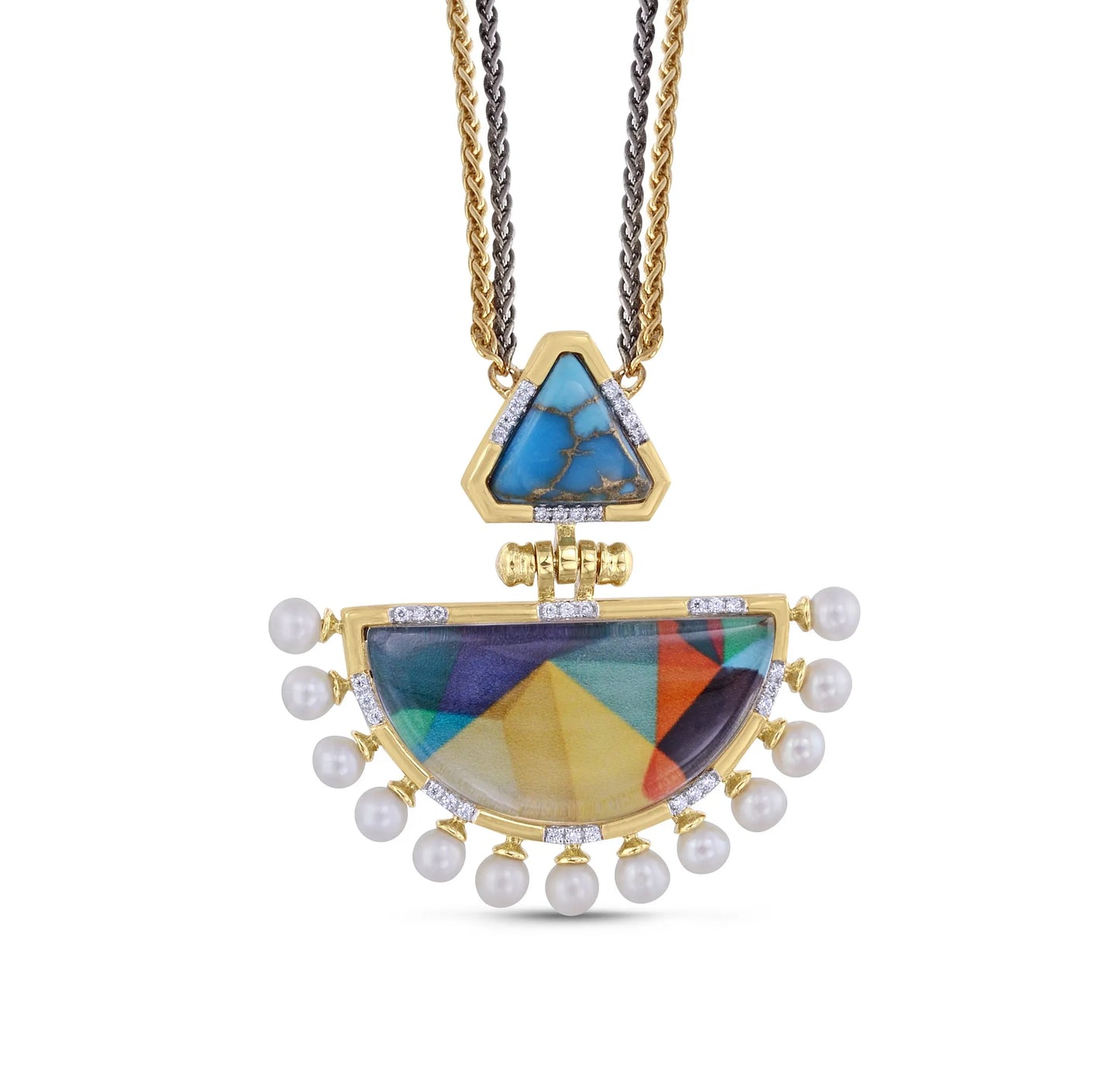Legacy Turquoise & Pearl Diamond Necklace in 14K Yellow Gold Plated Sterling Silver