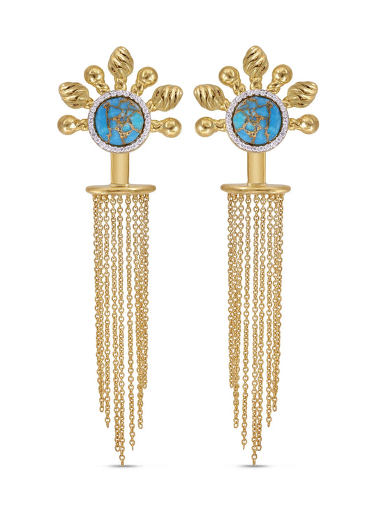 Floating Rays Half Sun Turquoise Diamond Earrings
