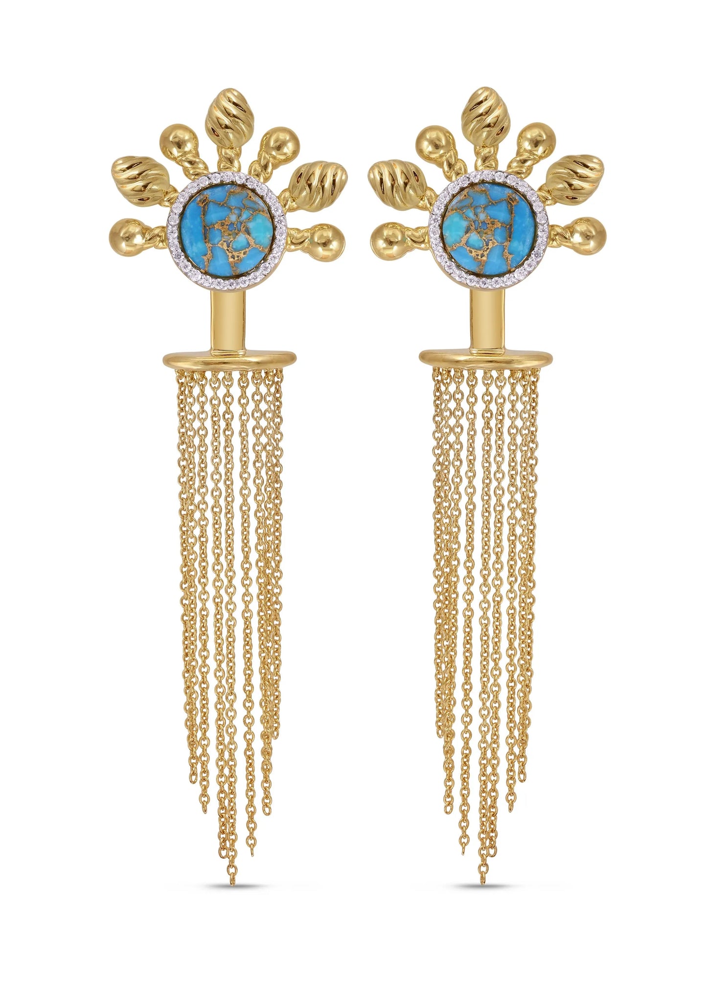 Floating Rays Half Sun Turquoise Diamond Earrings
