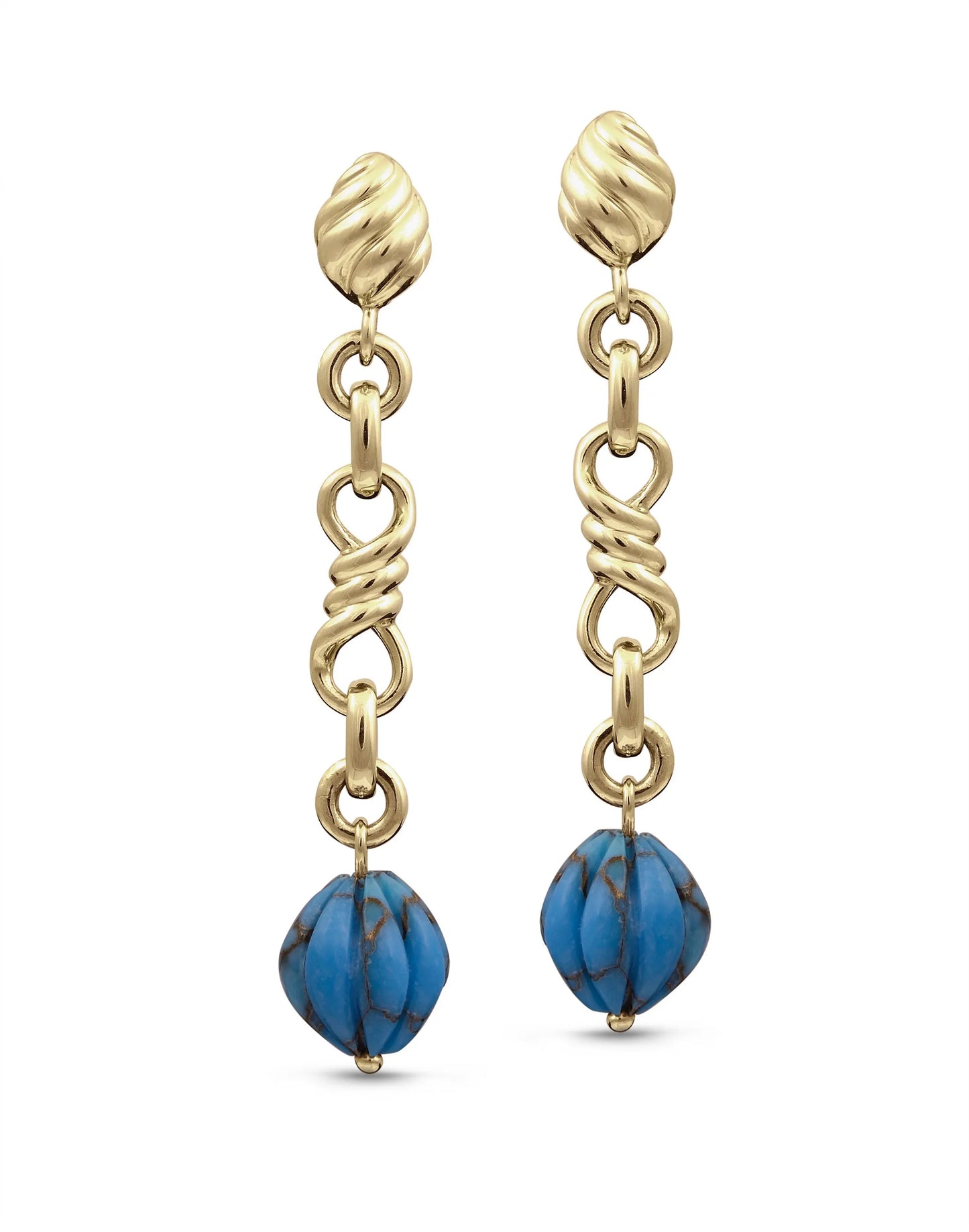 Firefly Turquoise Dangle Earrings in 14K Yellow Gold Plated Sterling Silver