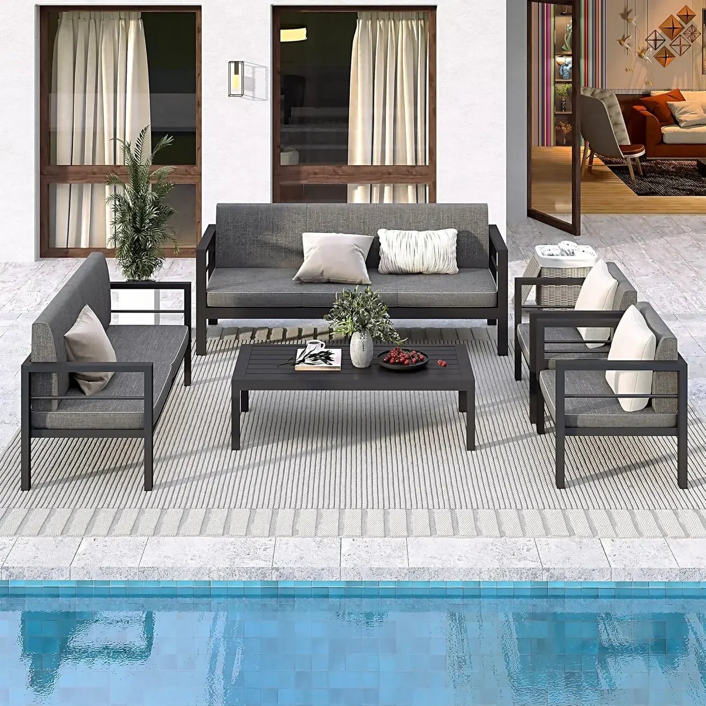 Luxurious 5 piece Sofa Set with Fire Pit Table