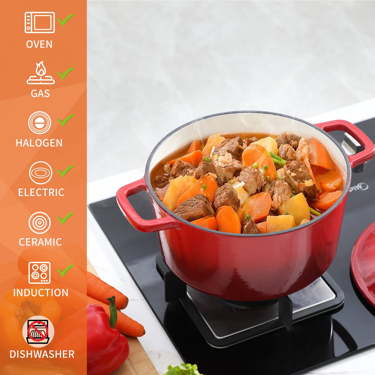 Chef Choice 6Q Dutch Oven in Cast Iron with Non-Stick Enamel