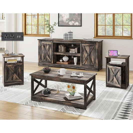 Lux Distressed Farmhouse 4-piece Living Room Table Set