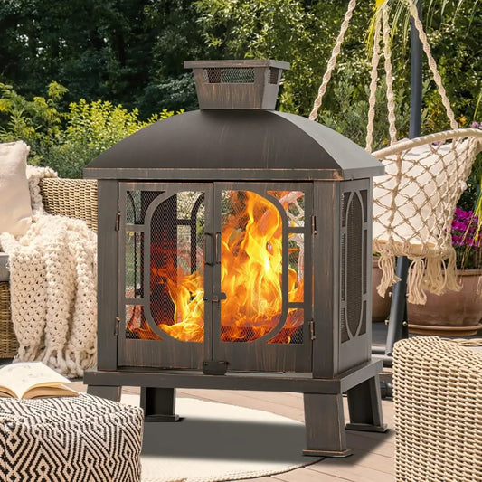 Vintage Charm Chiminea Fire Pit with Grill and Pocker