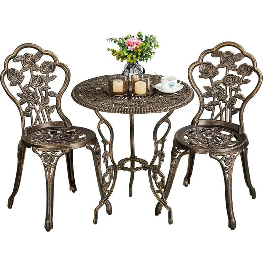 Vintage Rust-Resistant Cast Aluminum 3-Piece Outdoor Bistro Set