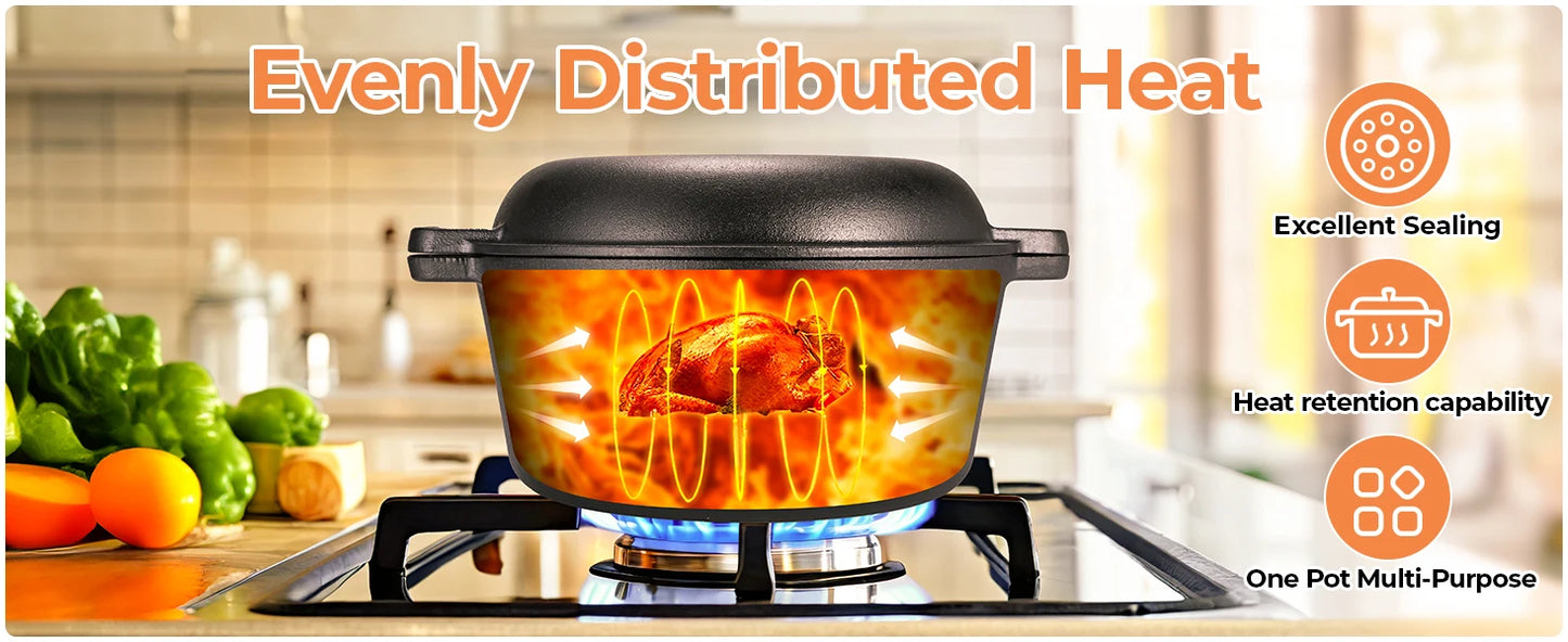 Vintage 2-in-1 Cast Iron Dutch Oven