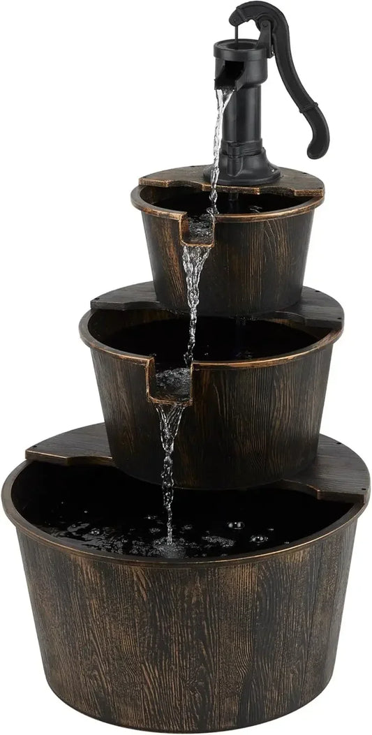 Timeless Rustic Tiered Pump and Barrel Water Fountain