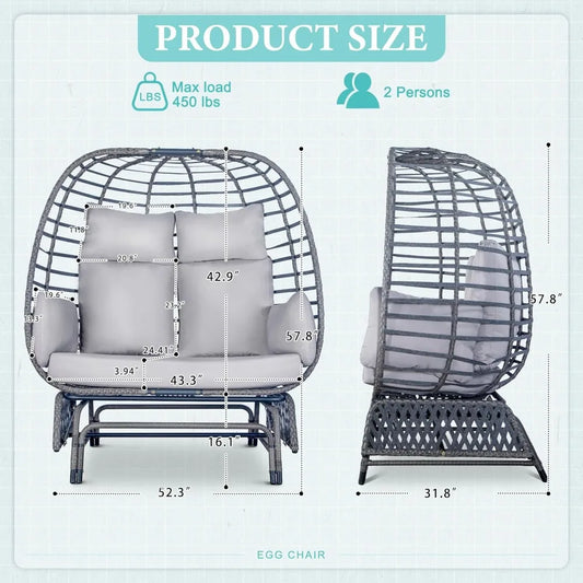 Oversized Glider Double Egg Chair Patio Loveseat