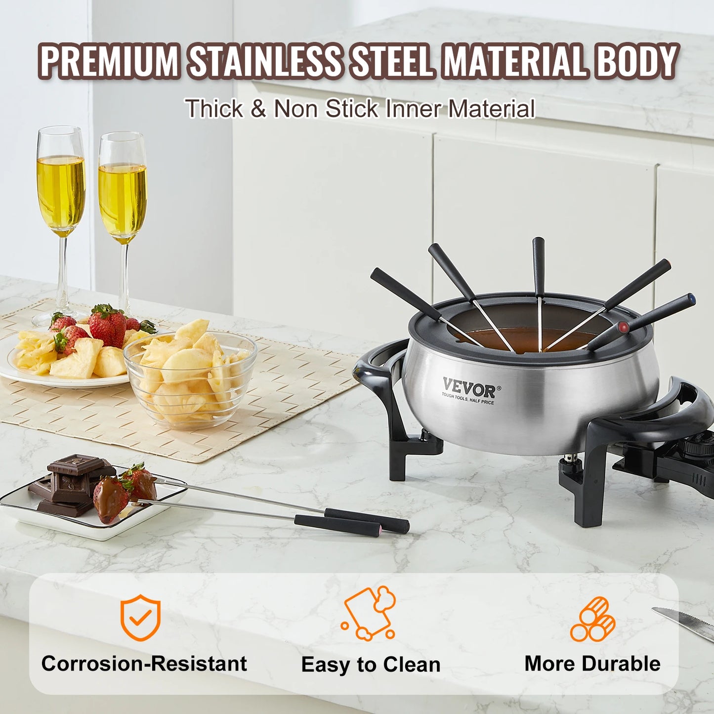 Electric 3 Quart Stainless Steel Fondue Pot Set