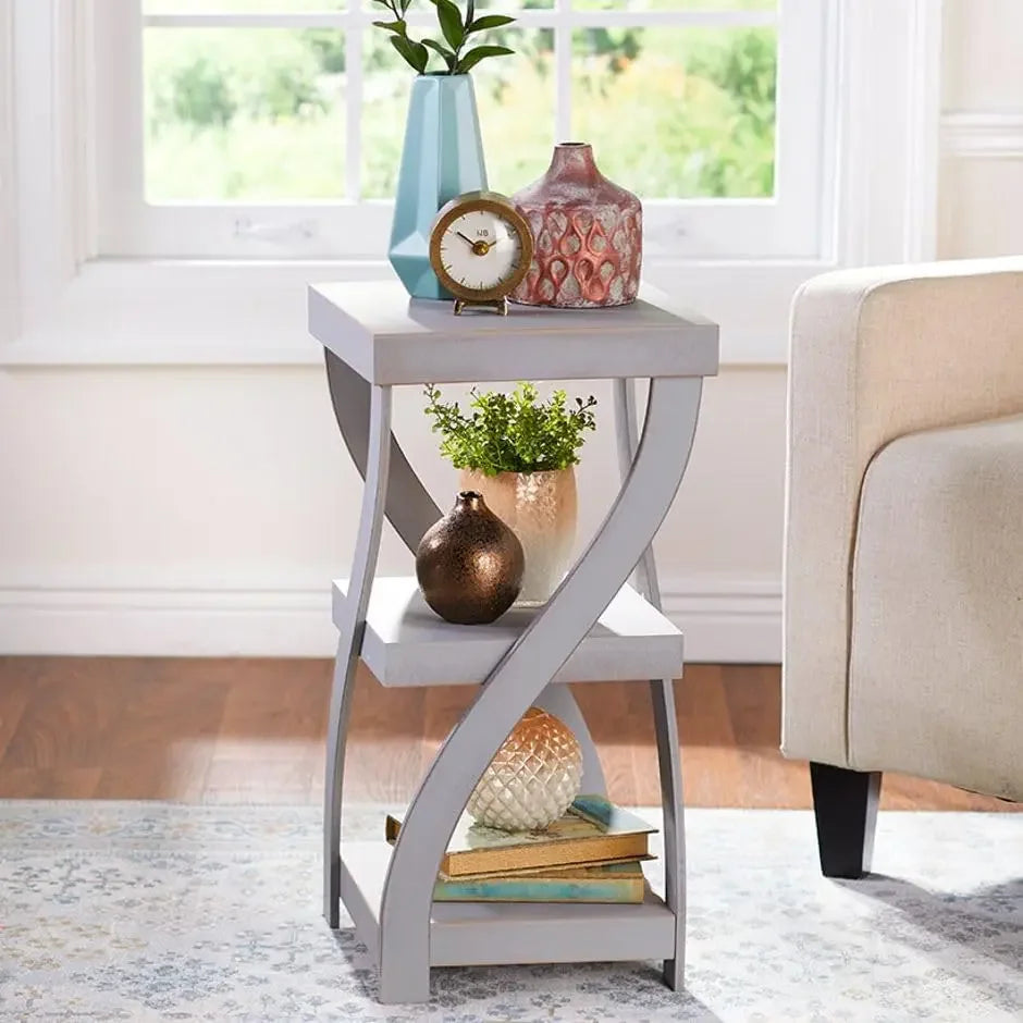 Distressed Twisted Wood Accent Table