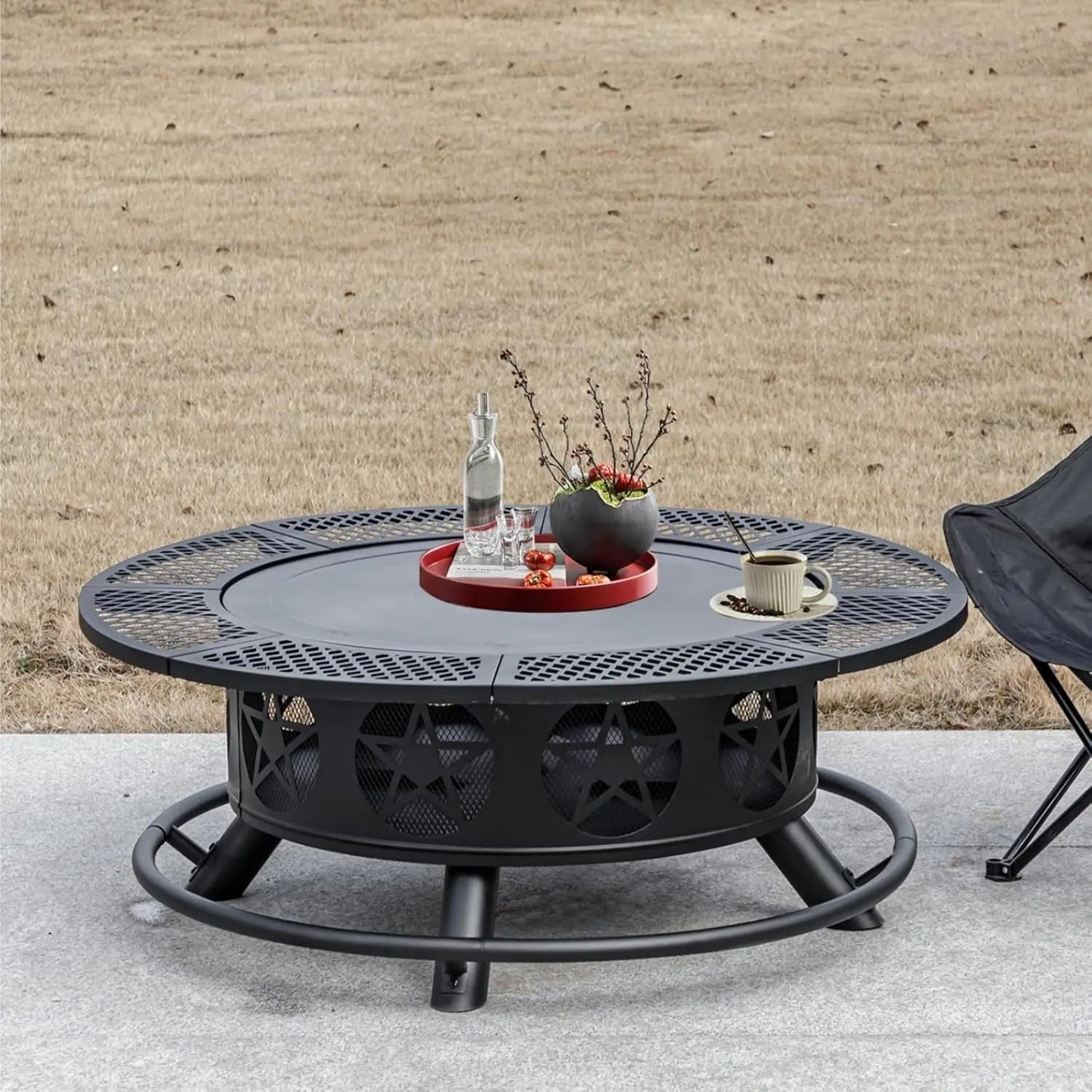 Patriotic Wood Burning Fire Pits with Lid & Poker