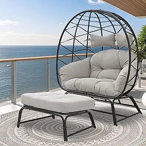 Oversized Double Wicker Lounge Chair with Ottoman