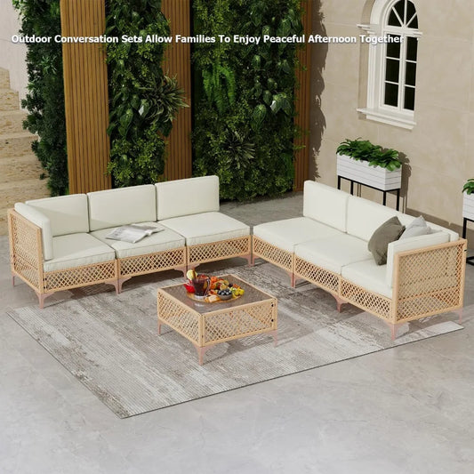 Solterra 7-Piece Boho Chic Courtyard Set – Sophisticated Comfort Meets Effortless Outdoor Entertaining