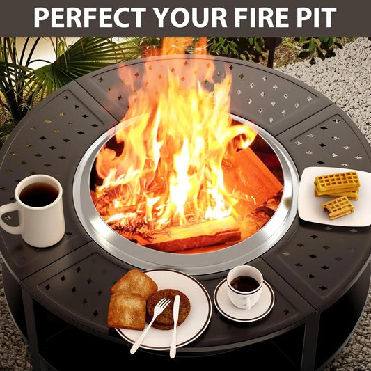 Deluxe Fire Pit Surround Tabletop with Firewood Storage Shelf