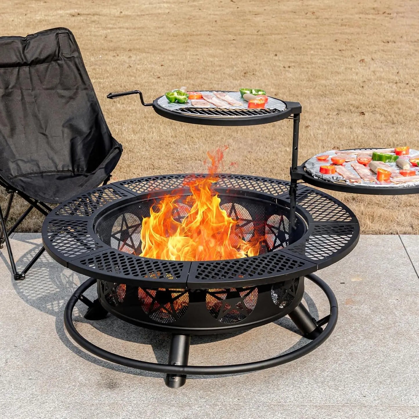 Patriotic Wood Burning Fire Pits with Lid & Poker
