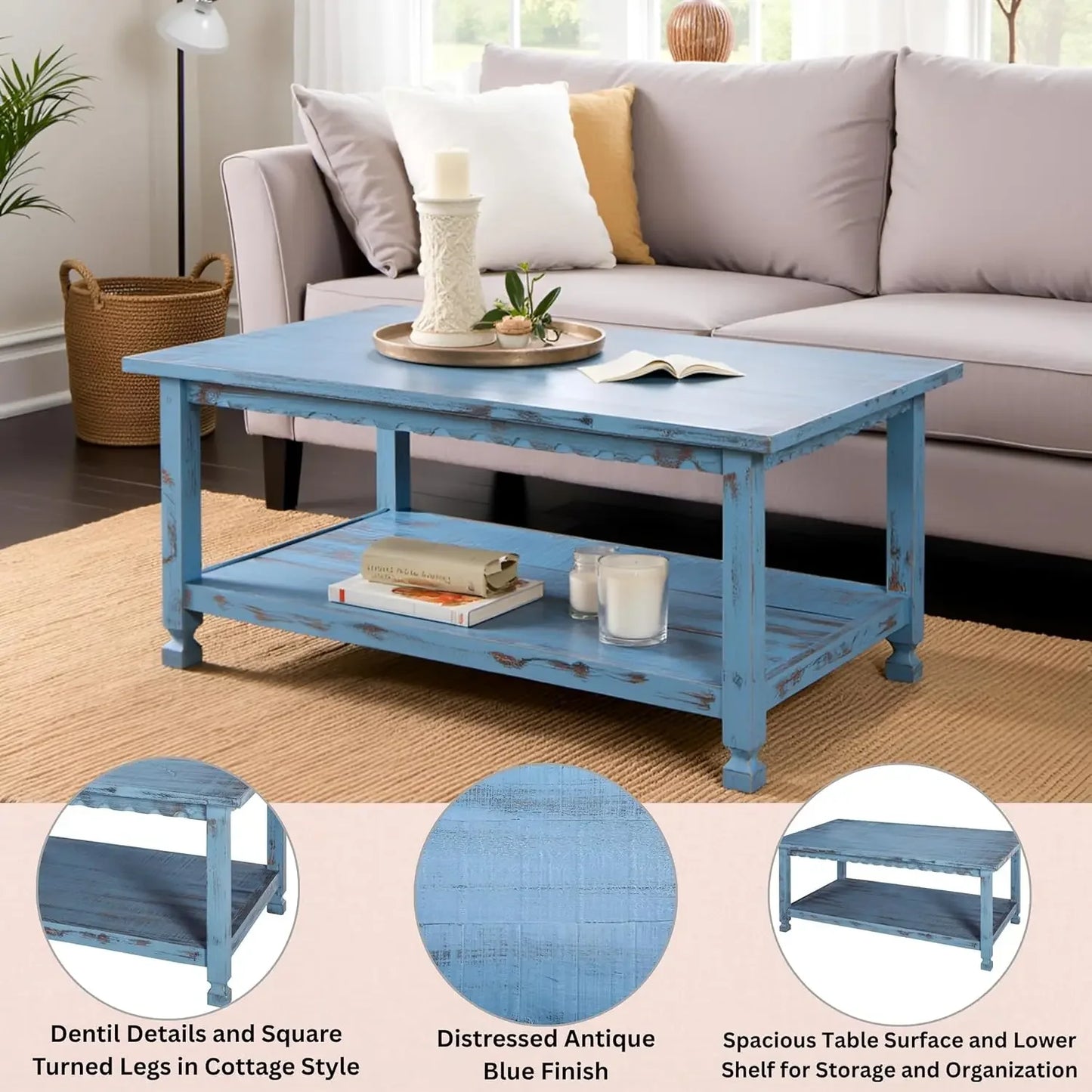 Rustic Antique Farmhouse Pine Wood Coffee Table