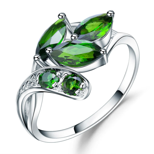 Vintage Leaf Shape 2.15Ct Ct Natural Chrome Diopside Gemstone Ring in 925 Sterling Silver