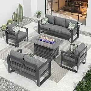 Luxurious 5 piece Sofa Set with Fire Pit Table