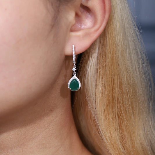 Natural Green Agate Jewelry Earring and Ring Set in 925 Sterling Silver